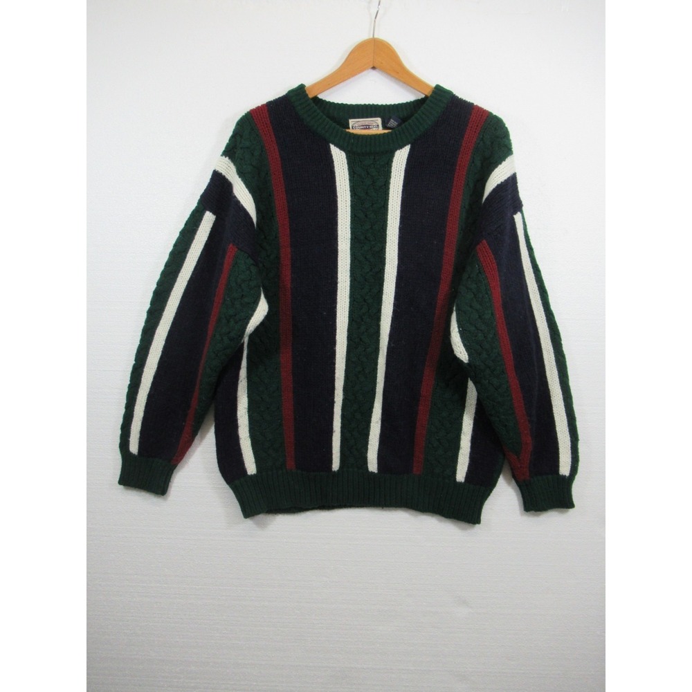 Vintage 90s County Seat Wool Blend Sweater Men Large Striped Pullover